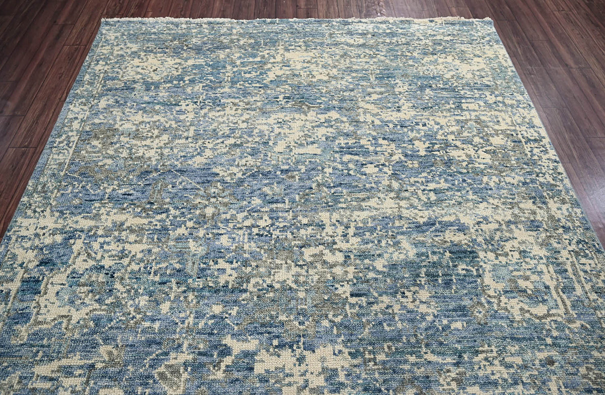 Multi Size Beige, Blue Hand Knotted 100% Wool Turkish Oushak Transitional Oriental Area Rug