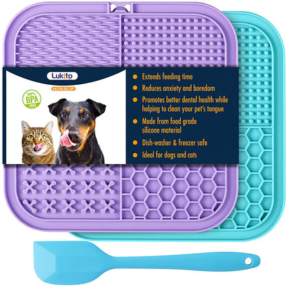 LUKITO Lick Mat for Dogs & Cats 2 Pack with Suction Cups Dog Lick Mat for Anxiety Relief Dog Toys to Keep Them Busy Peanut Butter Licking Pad for Boredom Reducer Perfect for Bathing Grooming